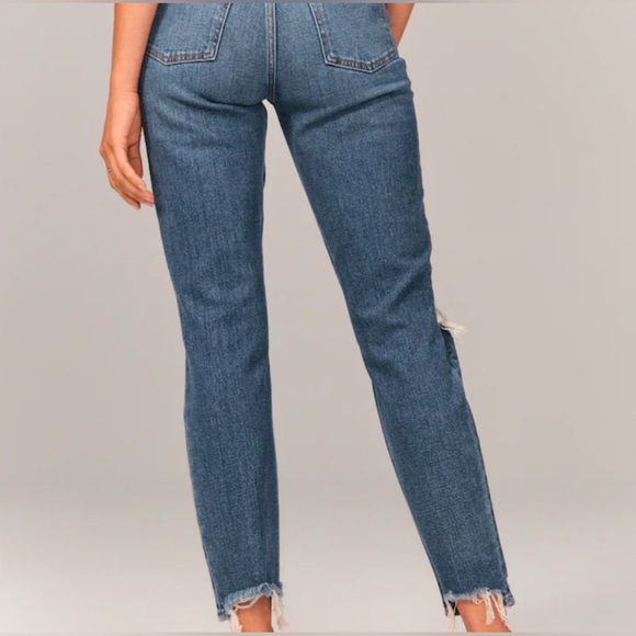 Abercrombie High Rise Mom Jeans - Medium Ripped Wash - Picture 6 of 8